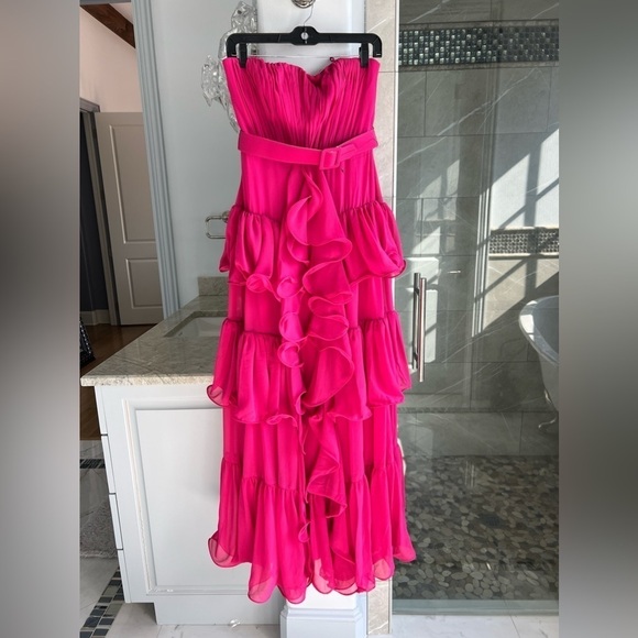 Badgley Mischka Strapless Tiered Ruffle Gown - Picture 7 of 13